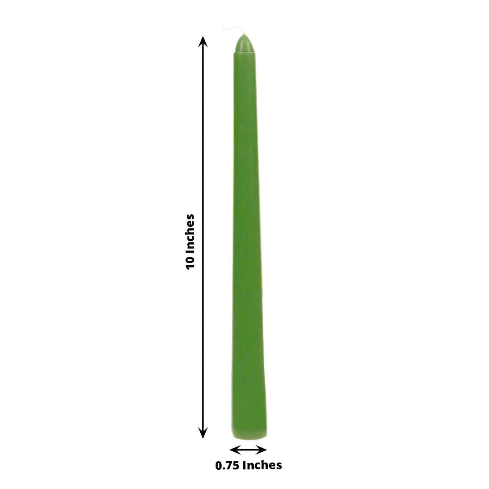 10-Pack Taper Candles Premium Wax Design Green - Unscented Candles for Upscale Settings 10"