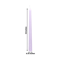 10-Pack Taper Candles Premium Wax Design Lavender Lilac - Unscented Candles for Upscale Settings 10"