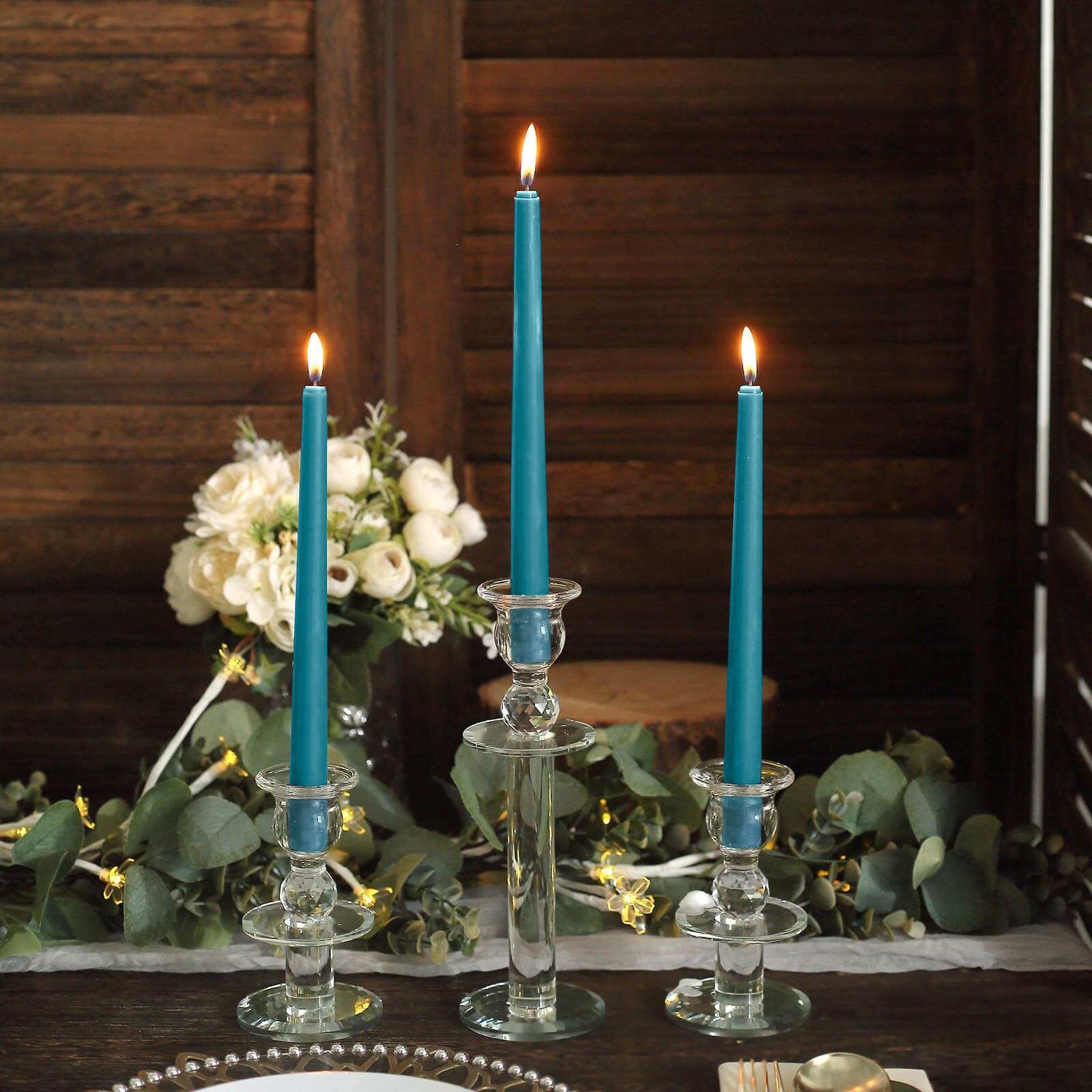 10-Pack Taper Candles Premium Wax Design Blue - Unscented Candles for Upscale Settings 10"
