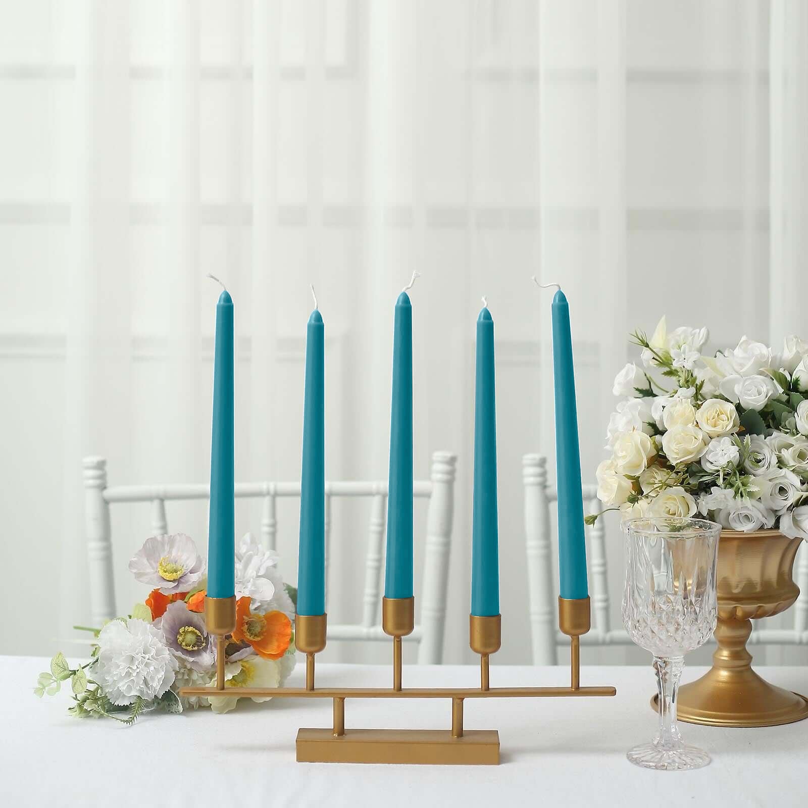 10-Pack Taper Candles Premium Wax Design Blue - Unscented Candles for Upscale Settings 10"