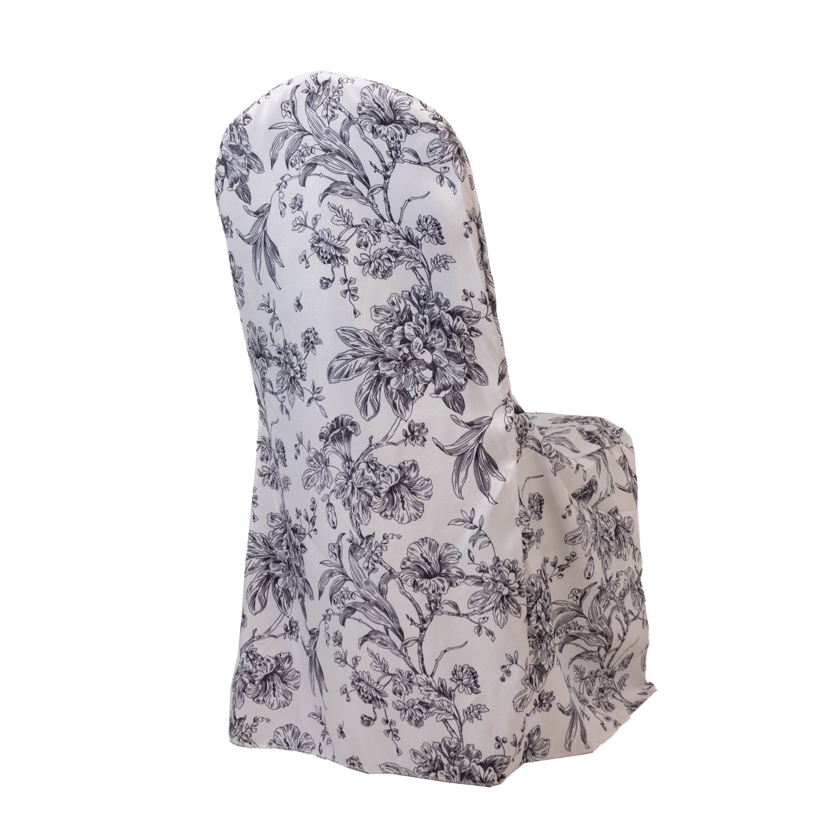 10 Pack Polyester Chair Covers  for Banquet Chairs – White Black French Toile Pattern, Reusable Stain-Resistant Slip-On Slipcovers