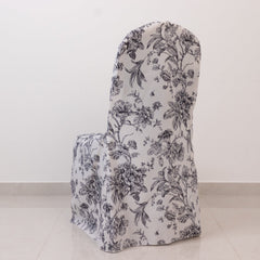 10 Pack Polyester Chair Covers  for Banquet Chairs – White Black French Toile Pattern, Reusable Stain-Resistant Slip-On Slipcovers