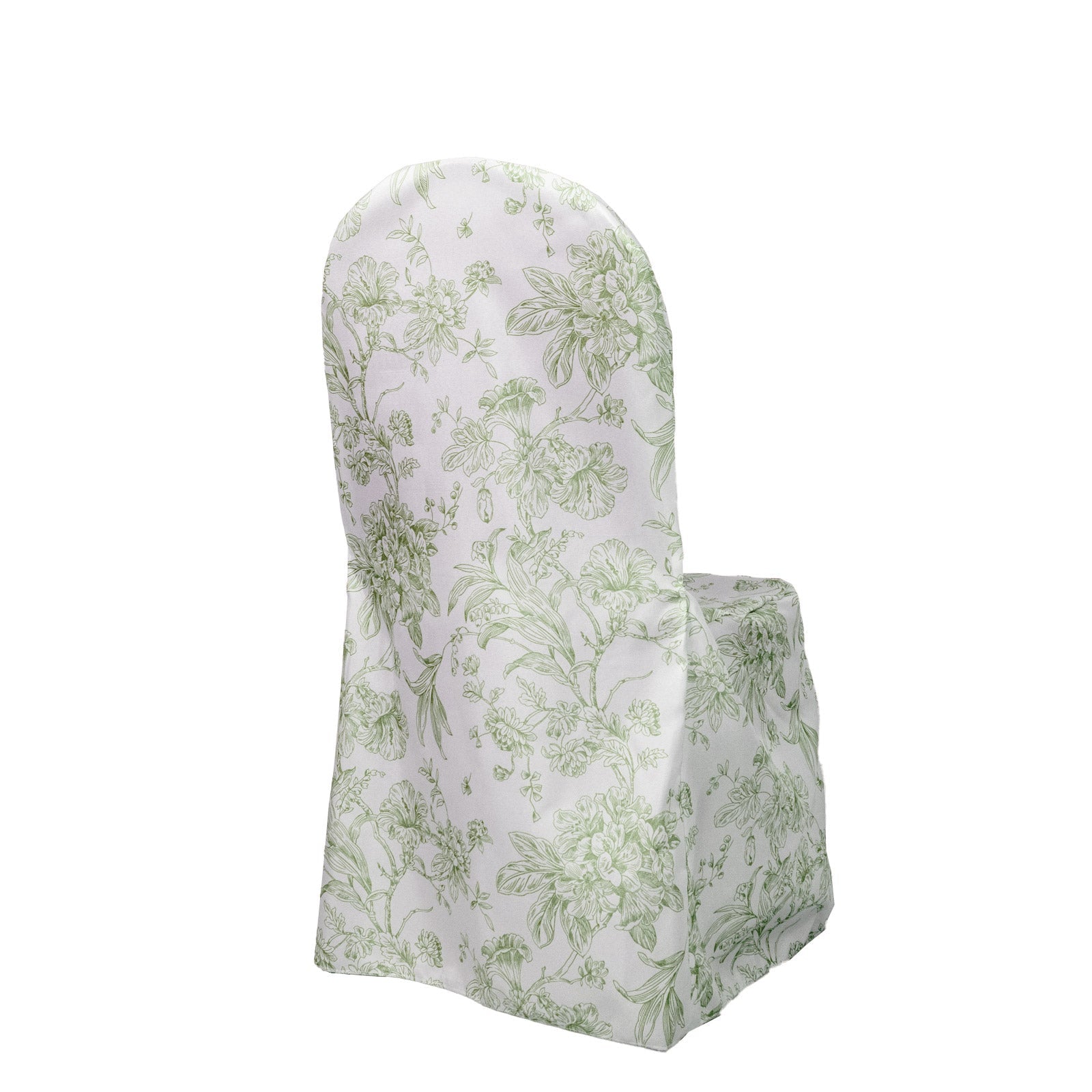 10 Pack Polyester Chair Covers  for Banquet Chairs – White Dusty Sage Green French Toile Pattern, Reusable Stain-Resistant Slip-On Slipcovers