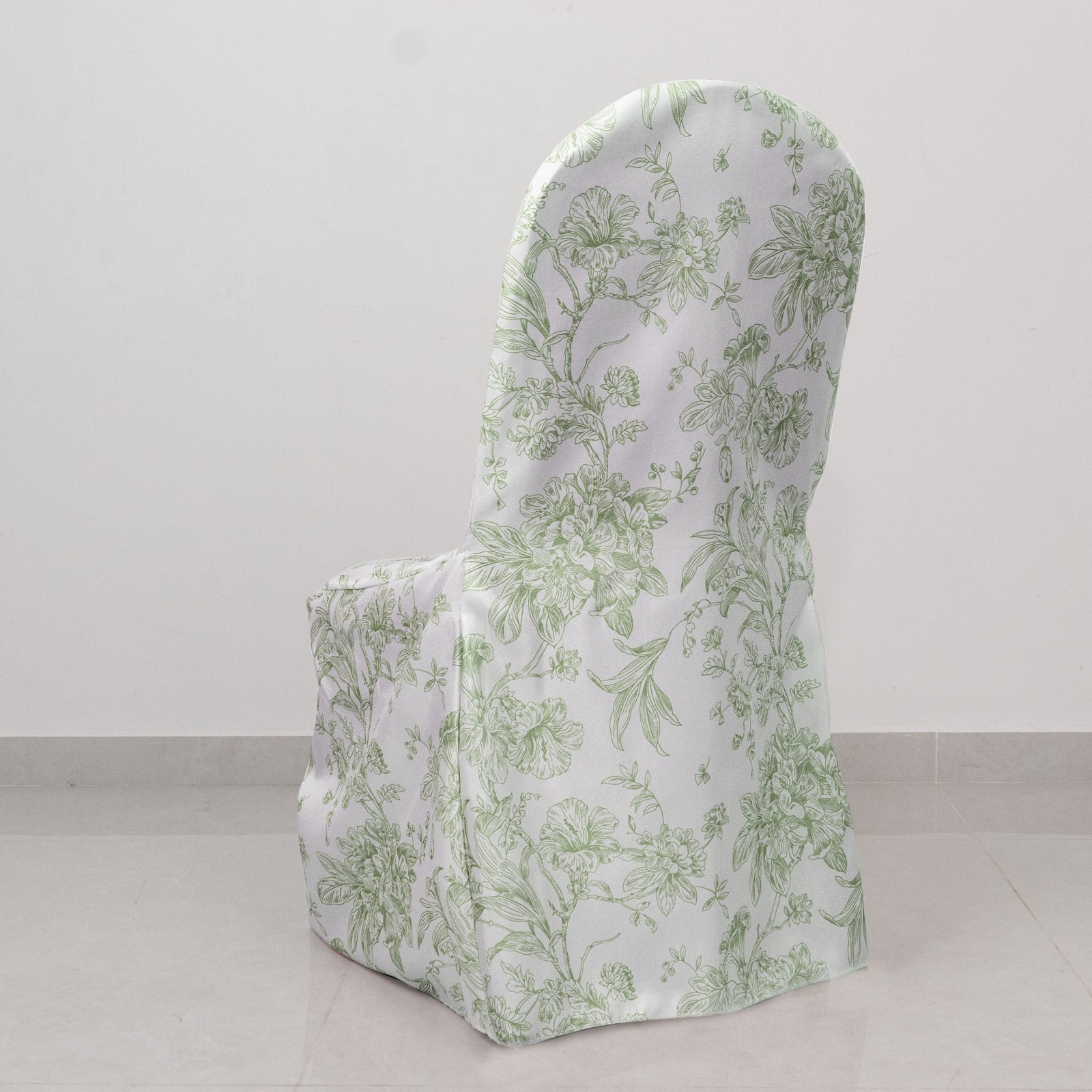 10 Pack Polyester Chair Covers  for Banquet Chairs – White Dusty Sage Green French Toile Pattern, Reusable Stain-Resistant Slip-On Slipcovers