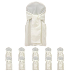 10-Pack Polyester Slip-On Banquet Chair Covers with Attached Sashes – Ivory Reusable Stain-Resistant Covers for Wedding & Event Decor