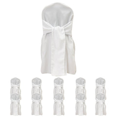 10-Pack Polyester Slip-On Banquet Chair Covers with Attached Sashes – White Reusable Stain-Resistant Covers for Wedding & Event Decor