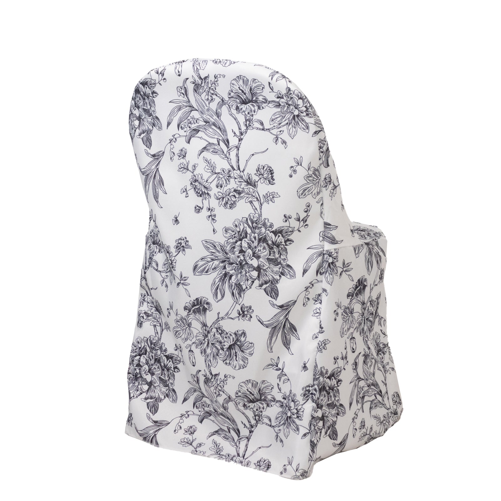 10 Pack Polyester Chair Covers for Folding Chairs – White Black French Toile Pattern, Reusable Stain-Resistant Slip-On Slipcovers