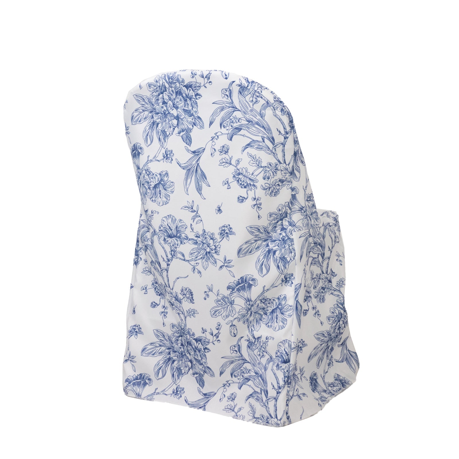 10 Pack Polyester Chair Covers for Folding Chairs – White Blue French Toile Pattern, Reusable Stain-Resistant Slip-On Slipcovers