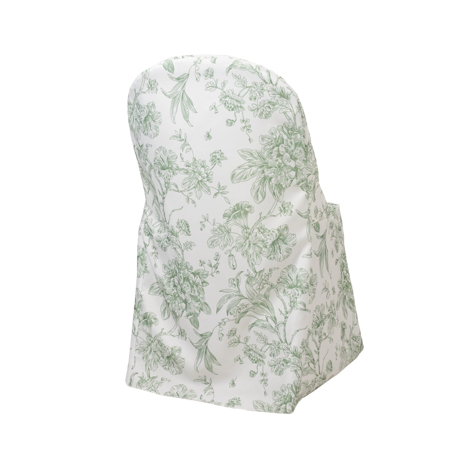 10 Pack Polyester Chair Covers for Folding Chairs – White Dusty Sage Green French Toile Pattern, Reusable Stain-Resistant Slip-On Slipcovers