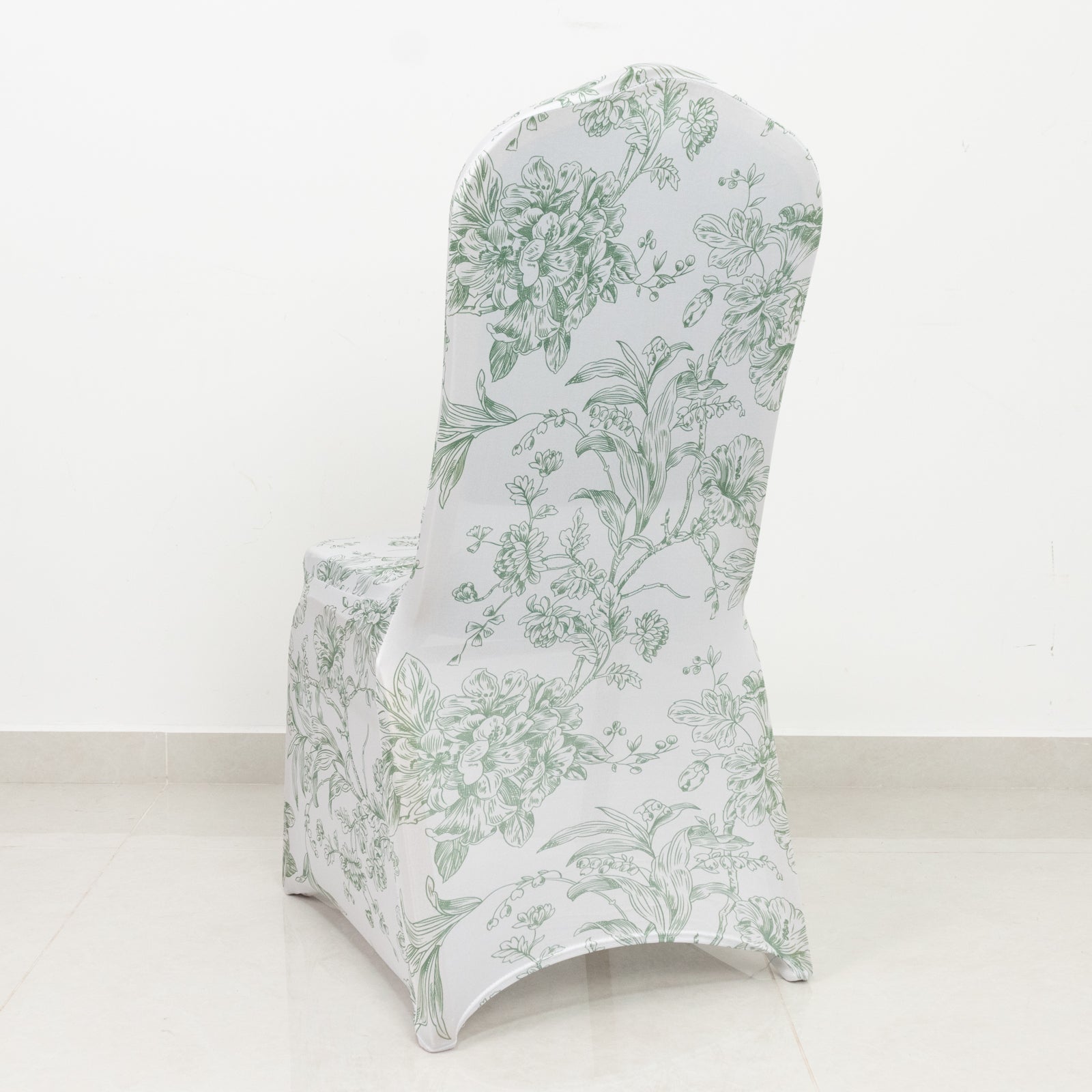 10 Pack Spandex Chair Covers for Banquet Chairs – White Dusty Sage Green French Toile Reusable Stretch Slip-On Floral Covers