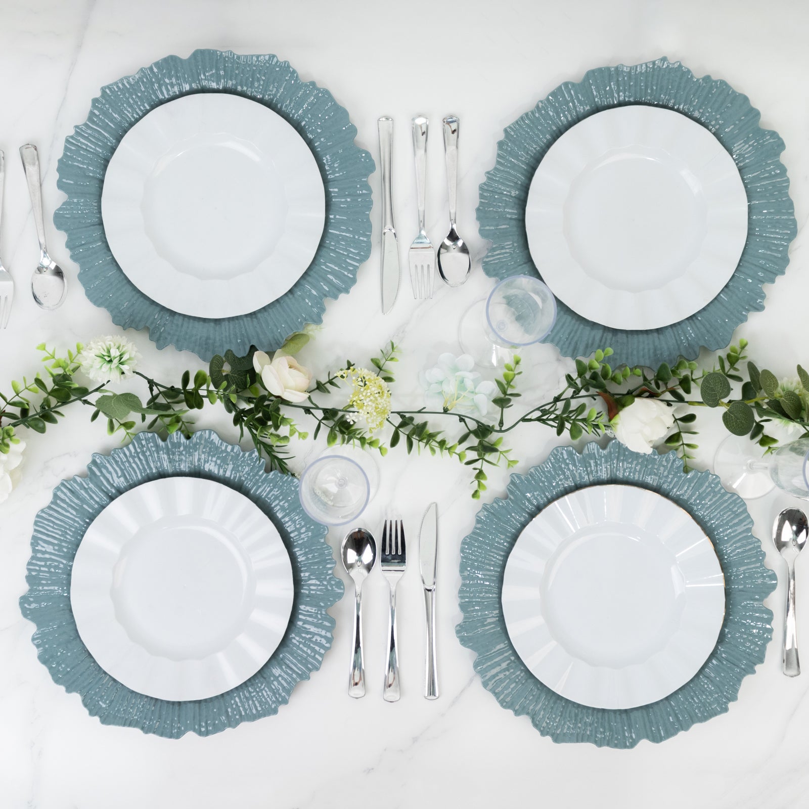 10 Pack Economy Reef Plastic Charger Plates – 13" Dusty Blue Dinner Plate Chargers for Weddings, Parties & Catering