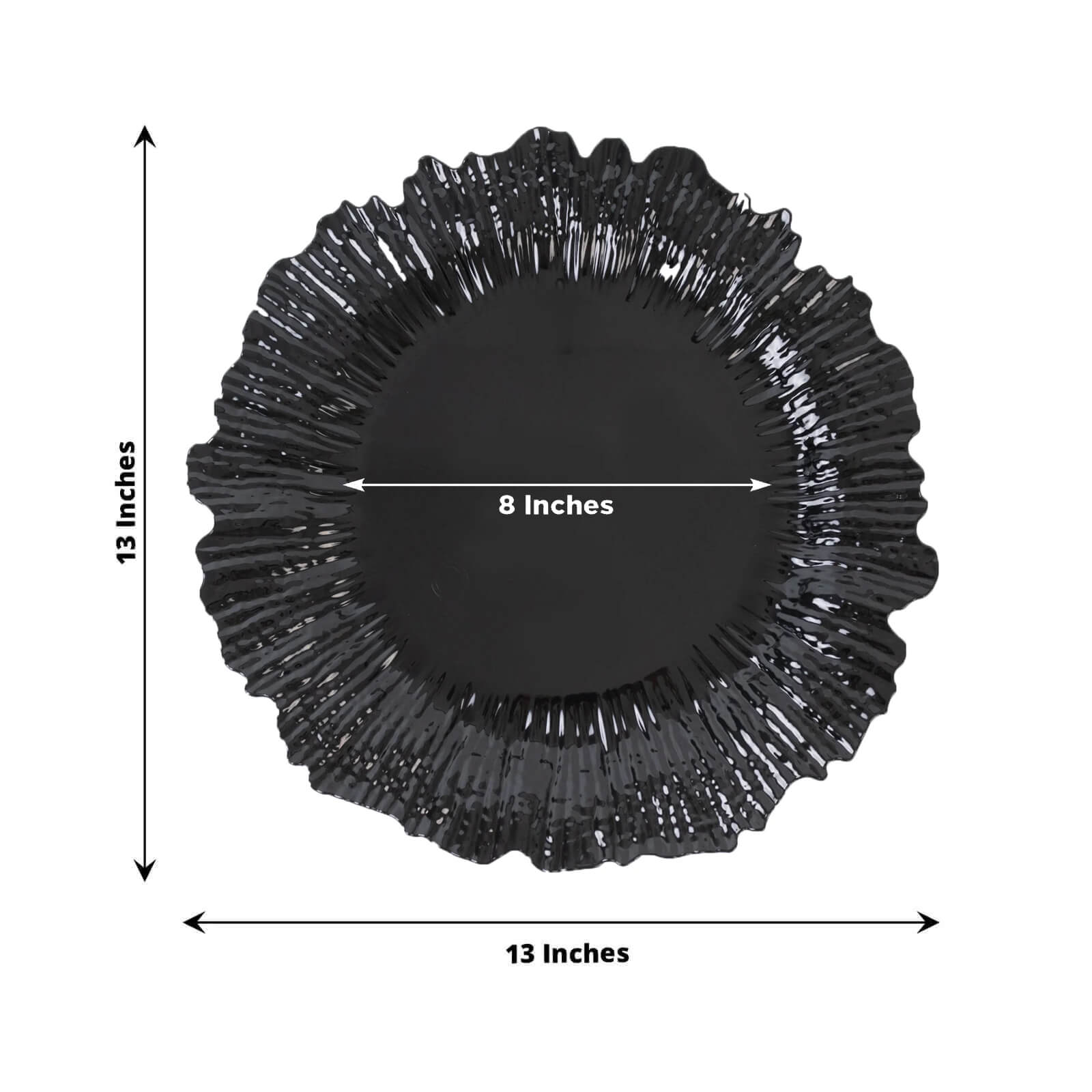 10 Pack Economy Reef Plastic Charger Plates – 13" Black Dinner Plate Chargers for Weddings, Parties & Catering