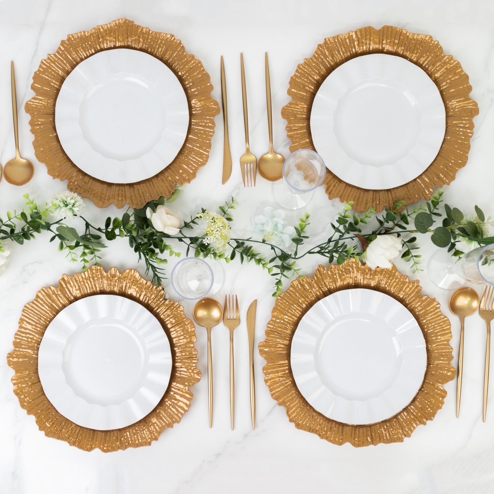 10 Pack Economy Reef Plastic Charger Plates – 13" Gold Dinner Plate Chargers for Weddings, Parties & Catering