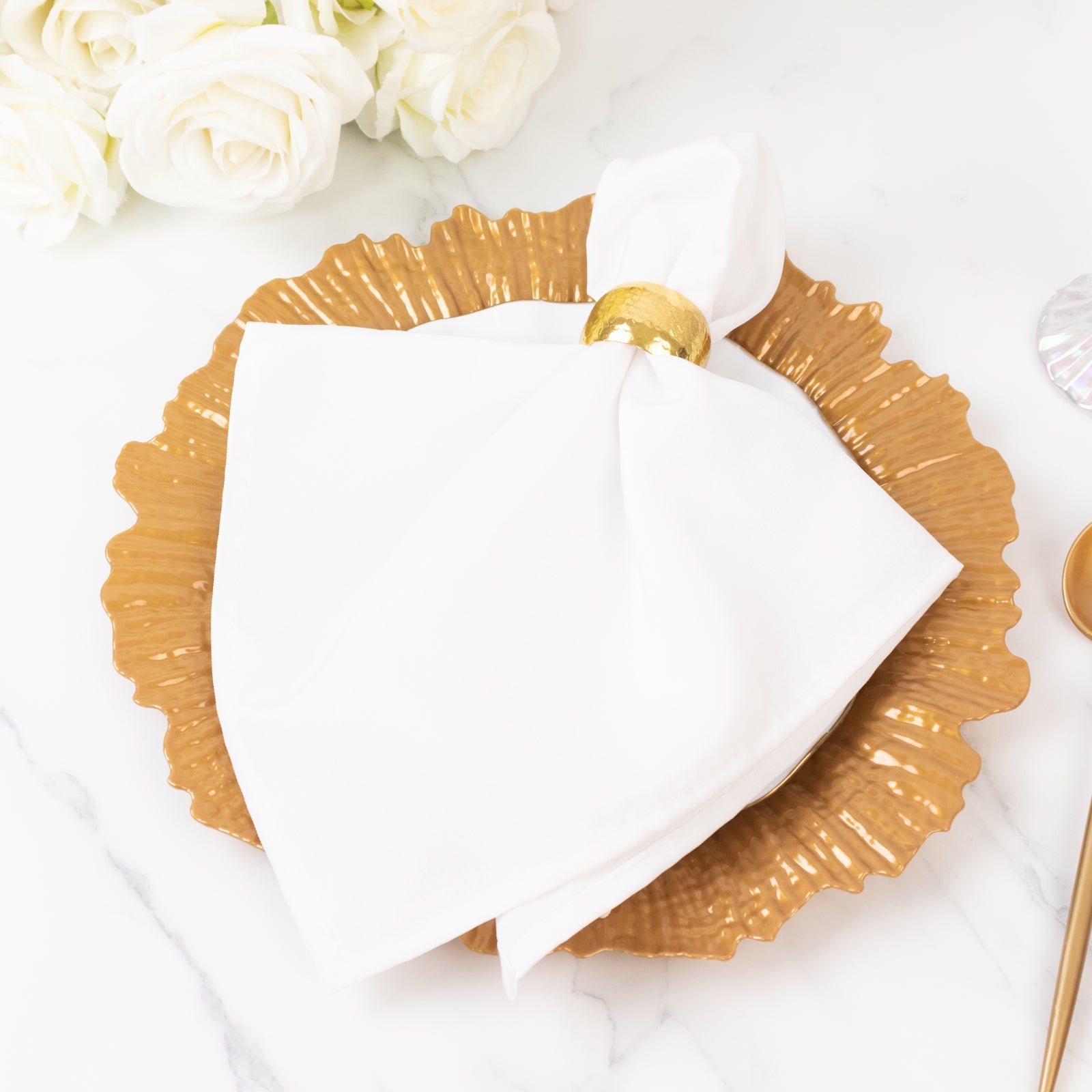 10 Pack Economy Reef Plastic Charger Plates – 13" Gold Dinner Plate Chargers for Weddings, Parties & Catering