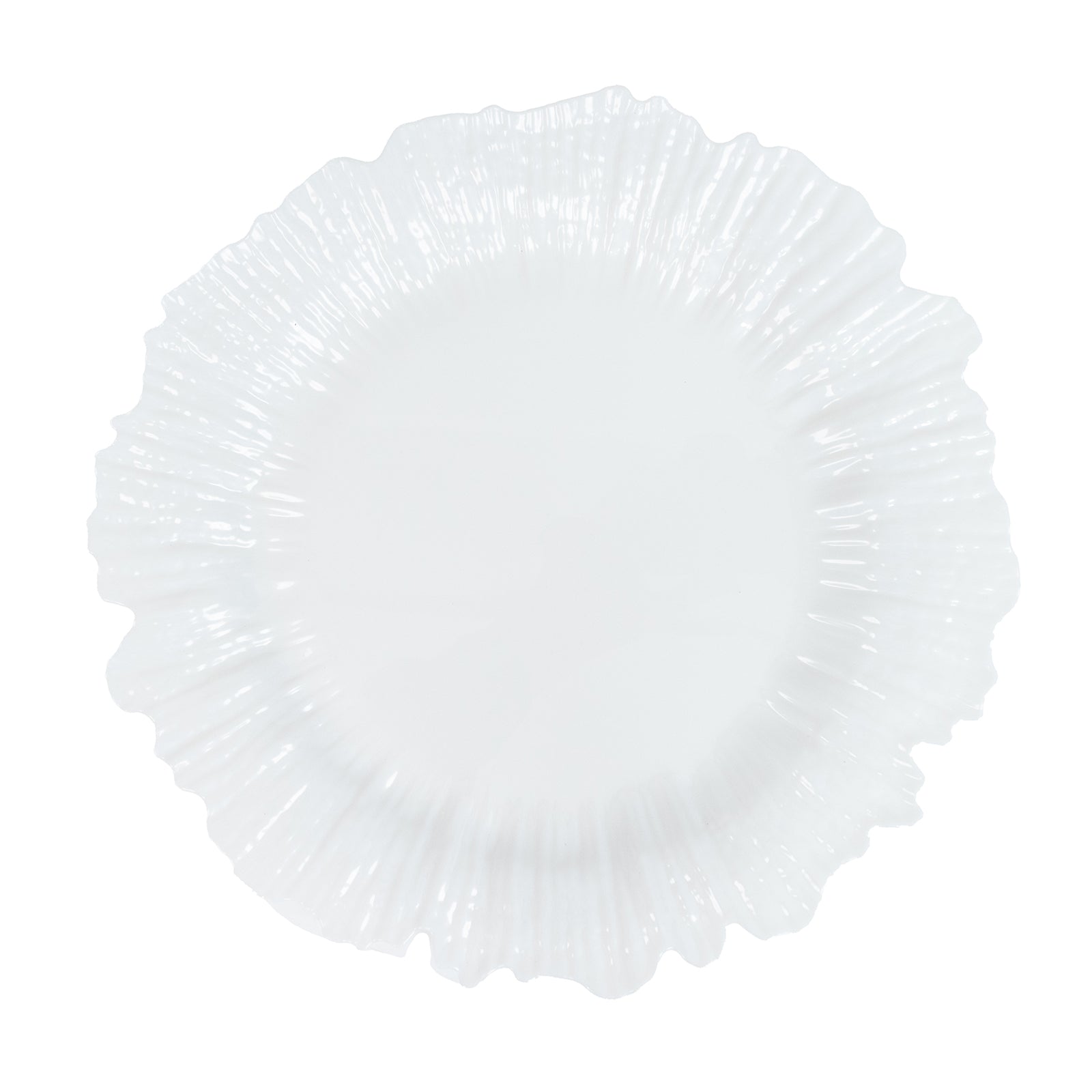 10 Pack Economy Reef Plastic Charger Plates – 13" Pearl White Dinner Plate Chargers for Weddings, Parties & Catering
