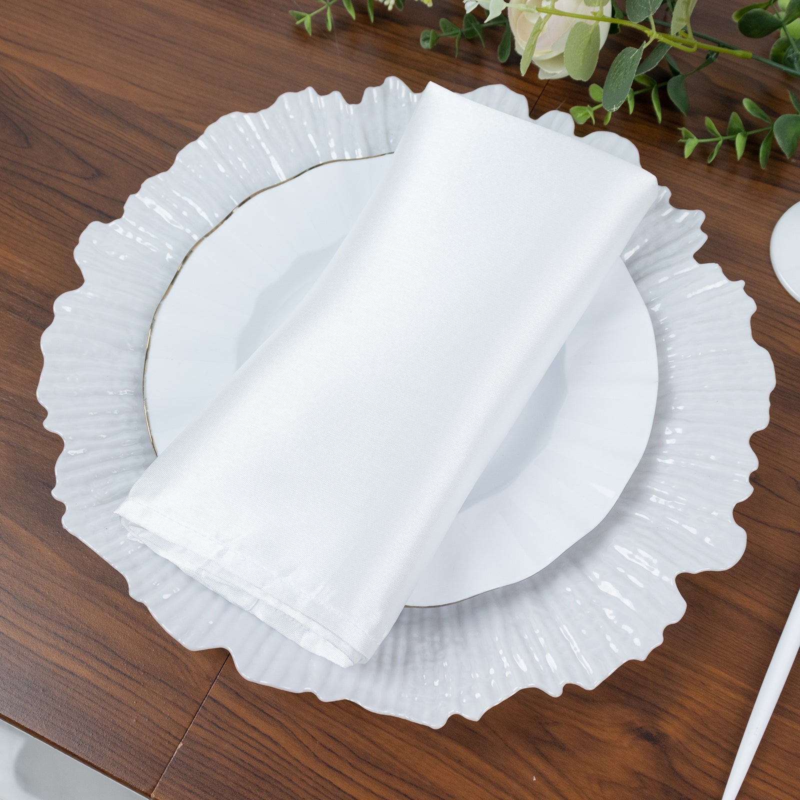 10 Pack Economy Reef Plastic Charger Plates – 13" Pearl White Dinner Plate Chargers for Weddings, Parties & Catering