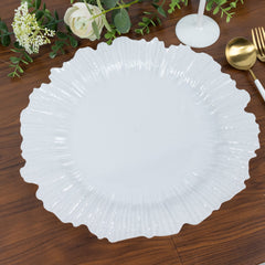 10 Pack Economy Reef Plastic Charger Plates – 13" Pearl White Dinner Plate Chargers for Weddings, Parties & Catering