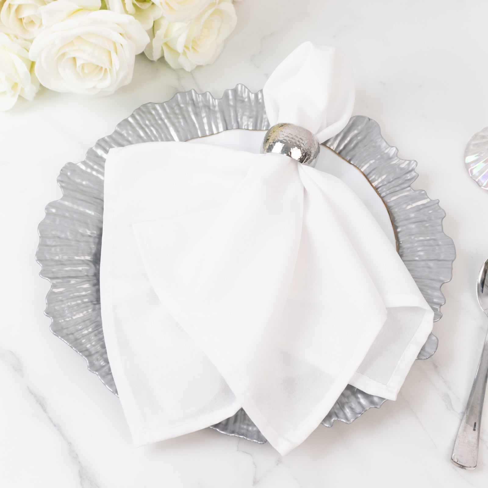 10 Pack Economy Reef Plastic Charger Plates – 13" Silver Dinner Plate Chargers for Weddings, Parties & Catering