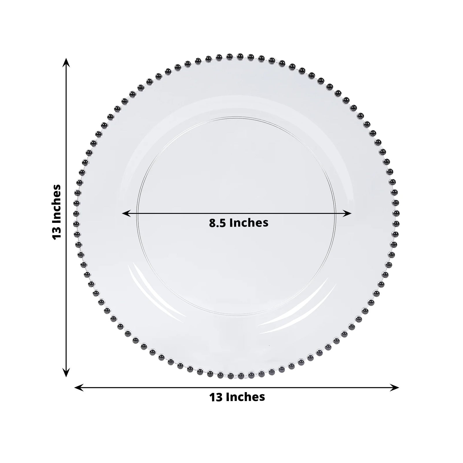 10-Pack Economy Round Plastic Charger Plates 13" in Clear with Black Beaded Rim, Stylish Dinner Party Serving Plates