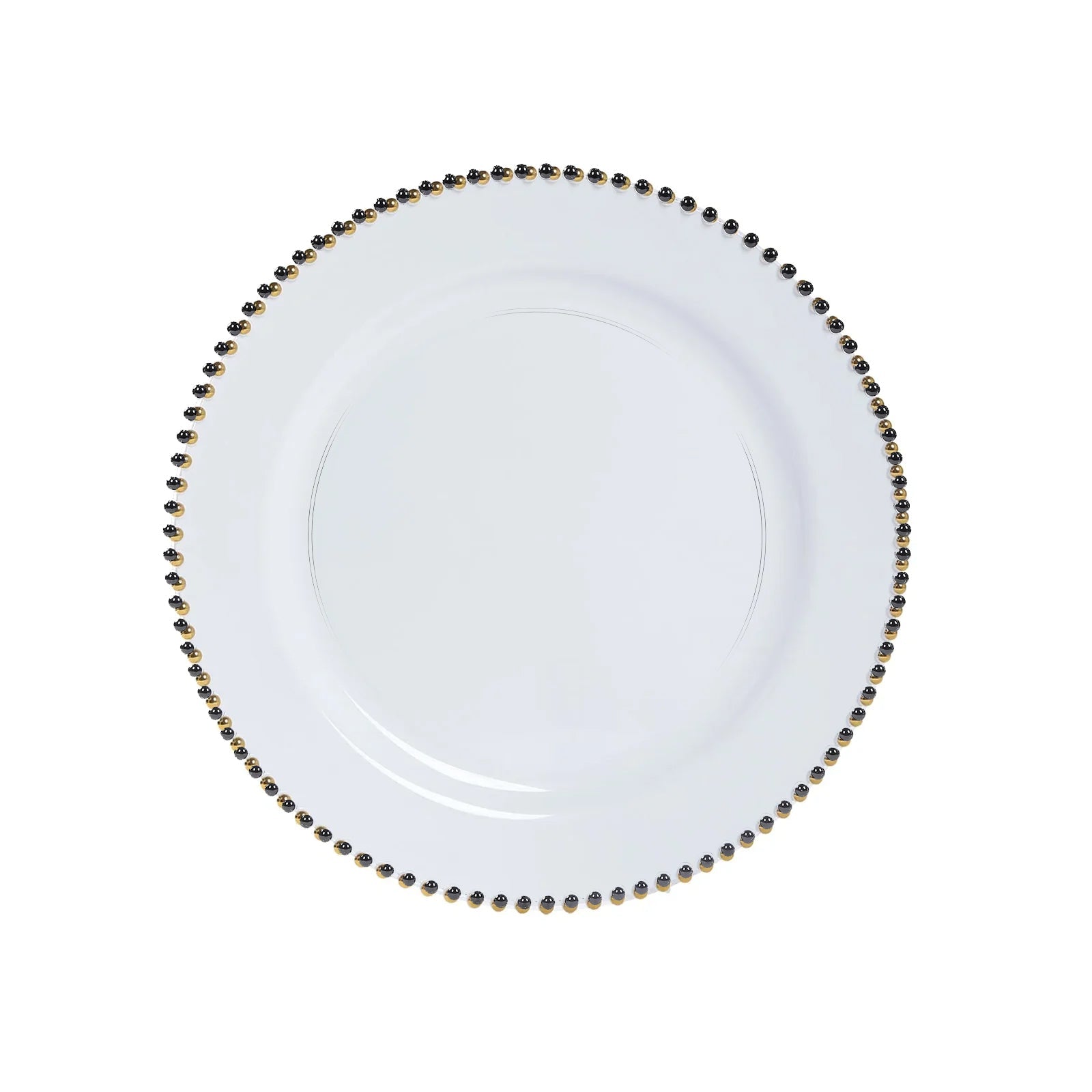 10-Pack Economy Round Plastic Charger Plates 13" in Clear with Black Beaded Rim, Stylish Dinner Party Serving Plates