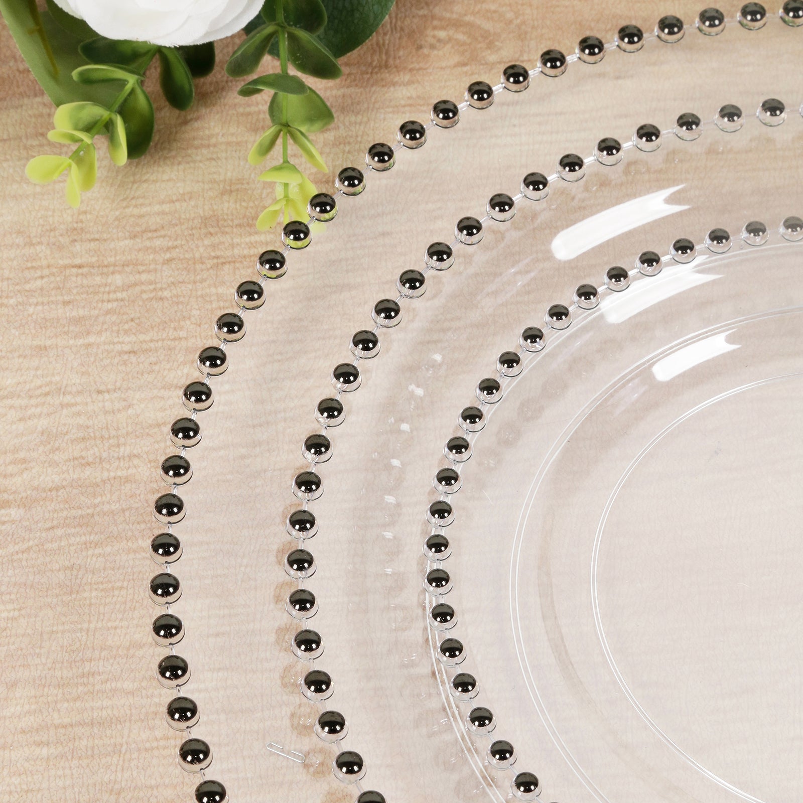 10-Pack Economy Round Plastic Charger Plates 13" in Clear with Black Beaded Rim, Stylish Dinner Party Serving Plates