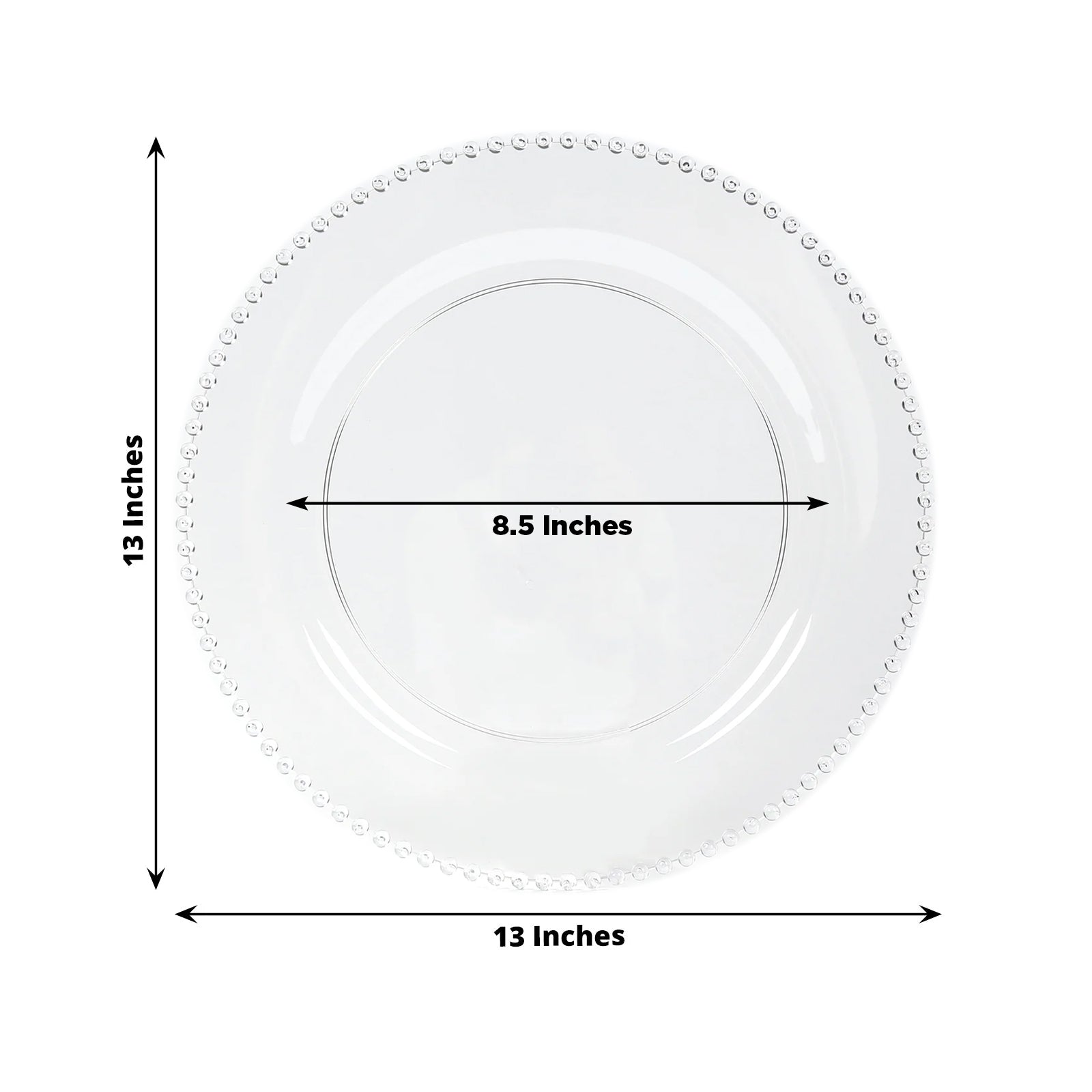 10-Pack Economy Round Plastic Charger Plates 13" in Clear/Silver Glitter with Beaded Rim, Stylish Dinner Party Serving Plates