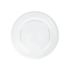 10-Pack Economy Round Plastic Charger Plates 13" in Clear Beaded Rim, Stylish Dinner Party Serving Plates
