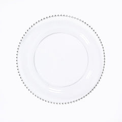 10-Pack Economy Round Plastic Charger Plates 13" in Clear with Silver Beaded Rim, Stylish Dinner Party Serving Plates