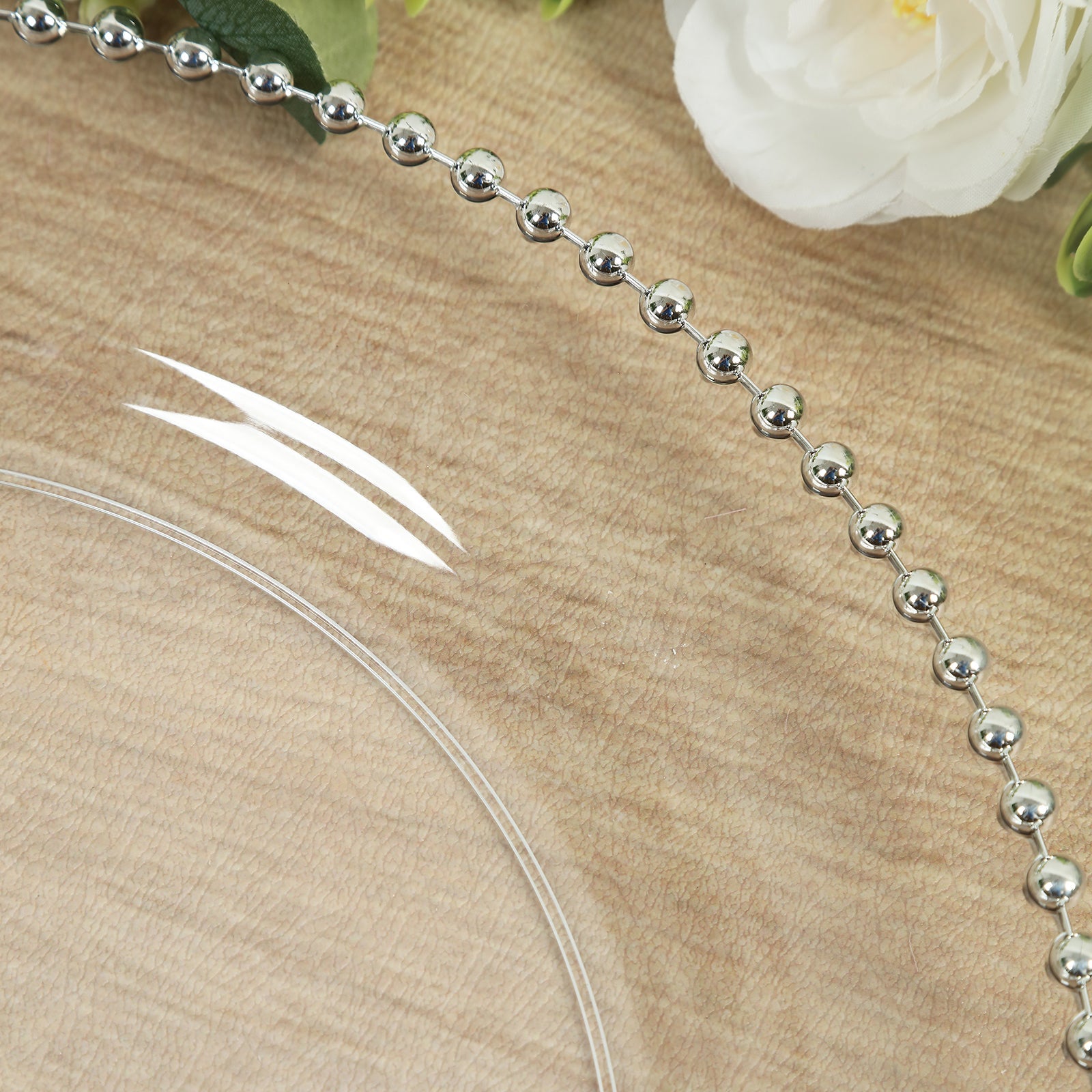 10-Pack Economy Round Plastic Charger Plates 13" in Clear with Silver Beaded Rim, Stylish Dinner Party Serving Plates