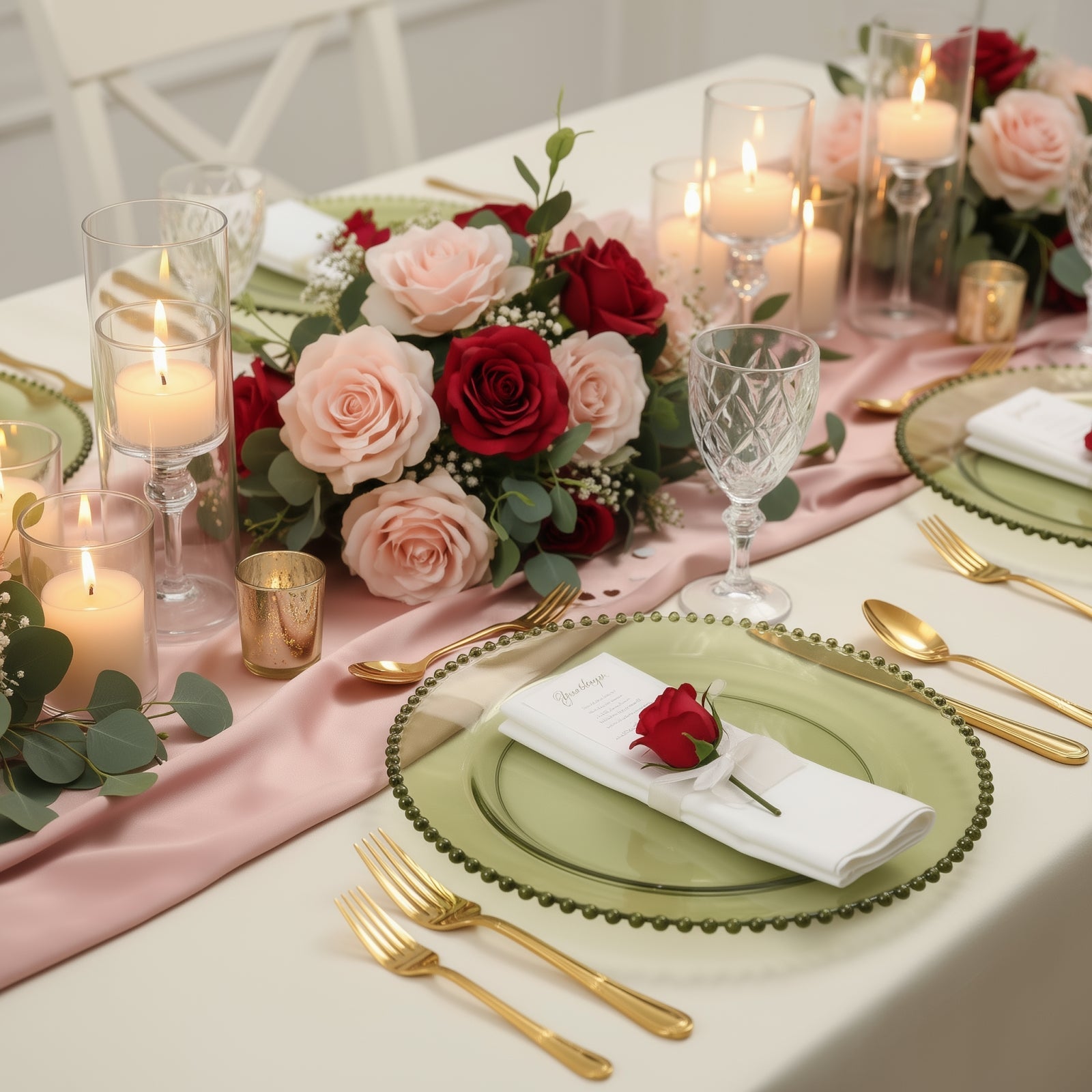 10-Pack Economy Round Plastic Charger Plates 13" in Transparent Dusty Sage Green with Beaded Rim, Stylish Dinner Party Serving Plates