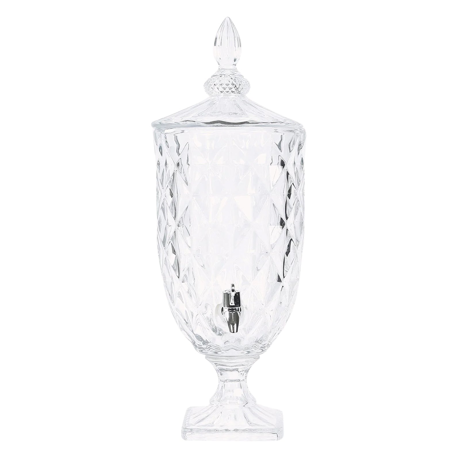 1.3 Gallon Glass Beverage Dispenser, Apothecary Jar Style Party Drink Dispenser with Diamond Texture and Lid - Versatile Serving Feature 21"