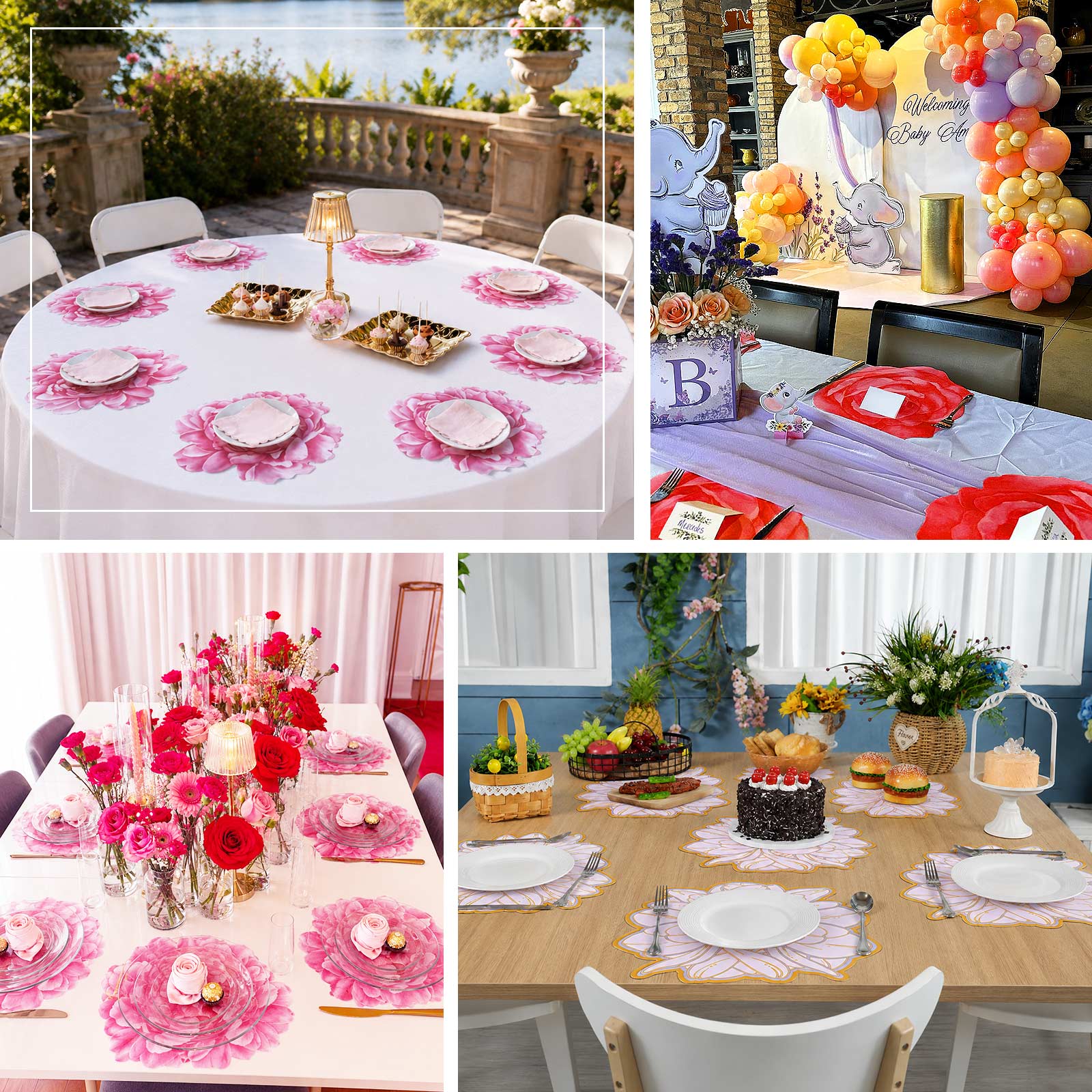 10-Pack Disposable Table Placemats in Lavender with Peony Flower Print & Gold Foil Edges - Lilac 300GSM Floral Cardboard Placemats for Dinner Parties & Gatherings 14"