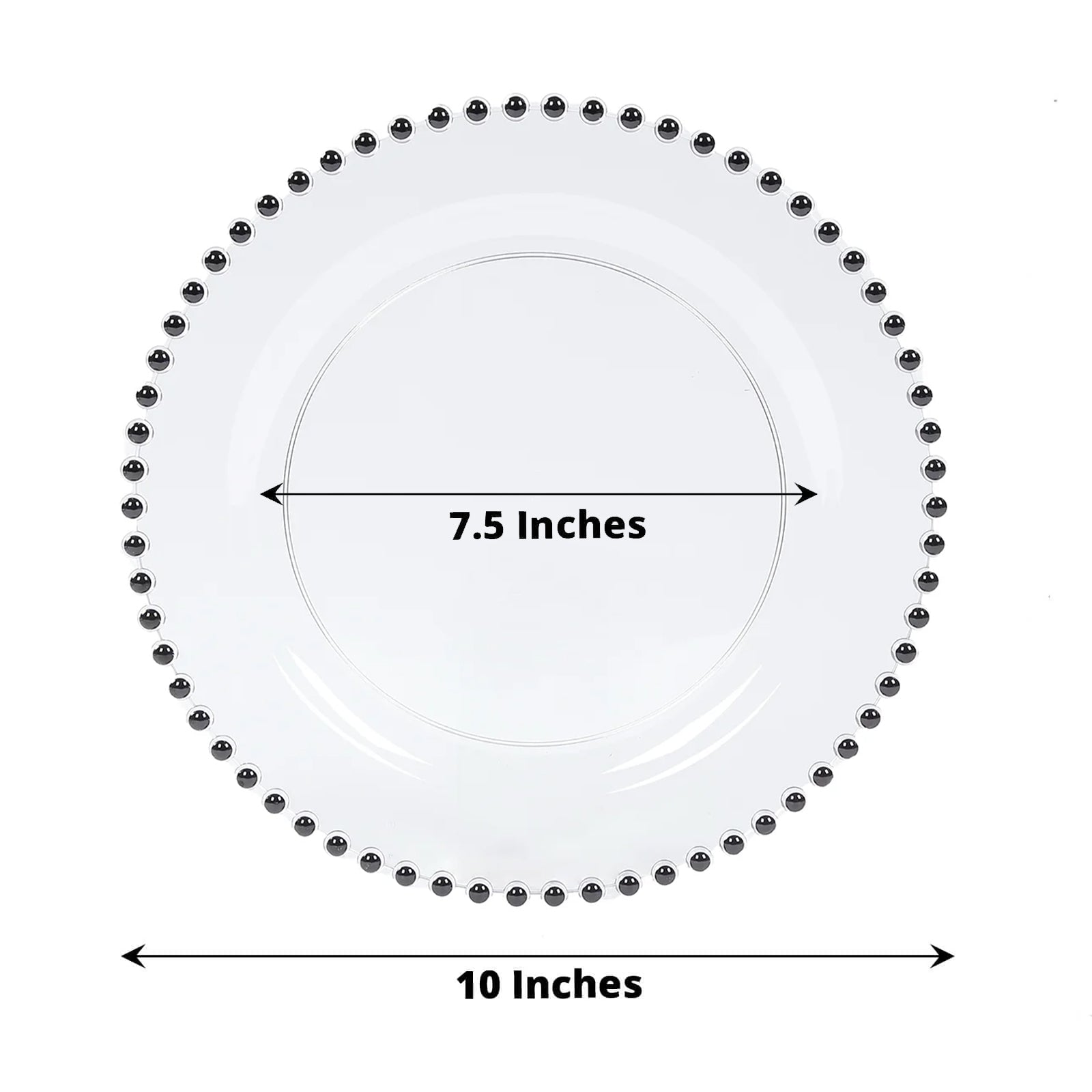 10-Pack Plastic 10" Round Dinner Plates in Clear with Black Beaded Rim - Disposable Party Plates for Banquets & Festive Occasions