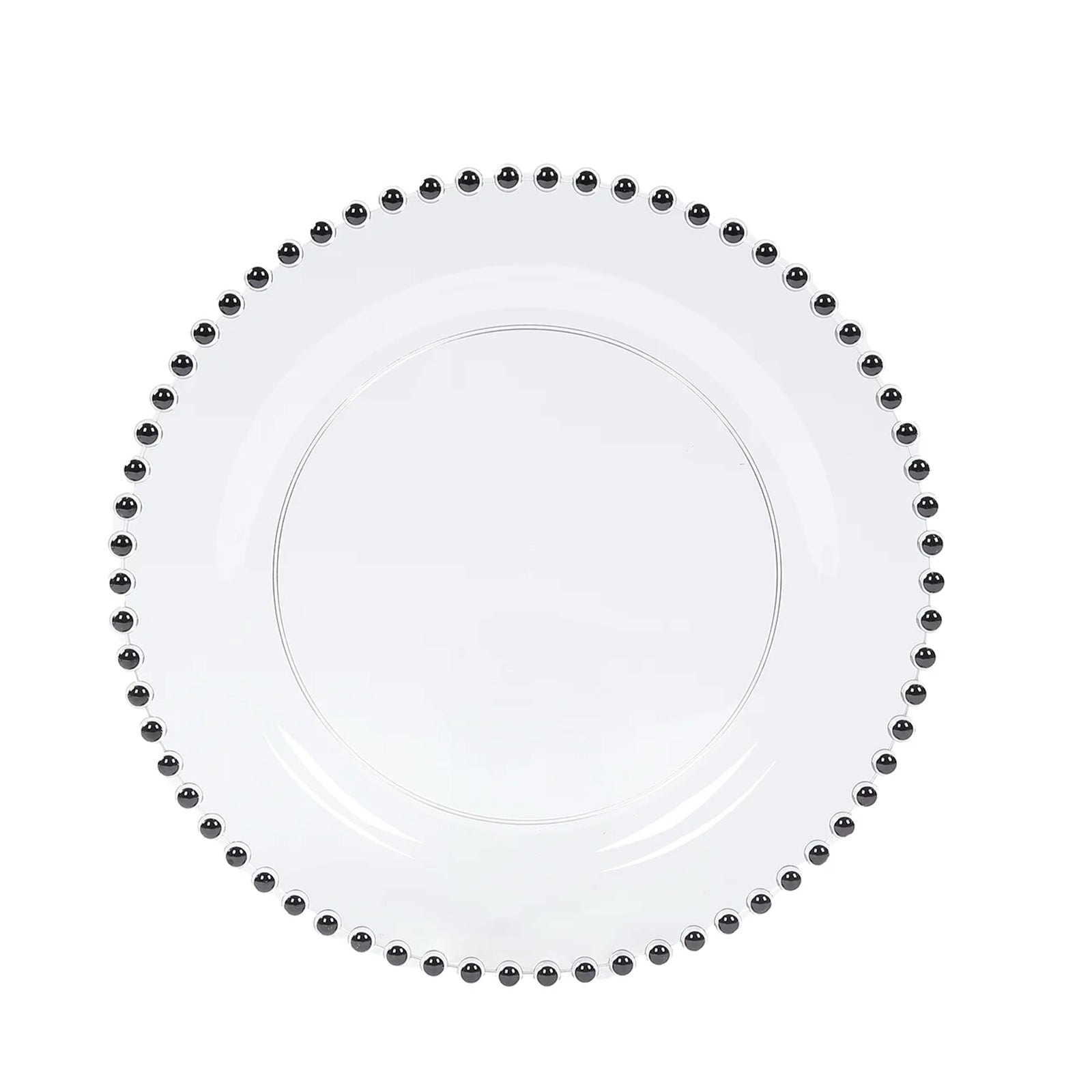 10-Pack Plastic 10" Round Dinner Plates in Clear with Black Beaded Rim - Disposable Party Plates for Banquets & Festive Occasions