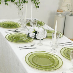10-Pack Plastic 10" Round Dinner Plates in Transparent Dusty Sage Green with Beaded Rim - Disposable Party Plates for Banquets & Festive Occasions