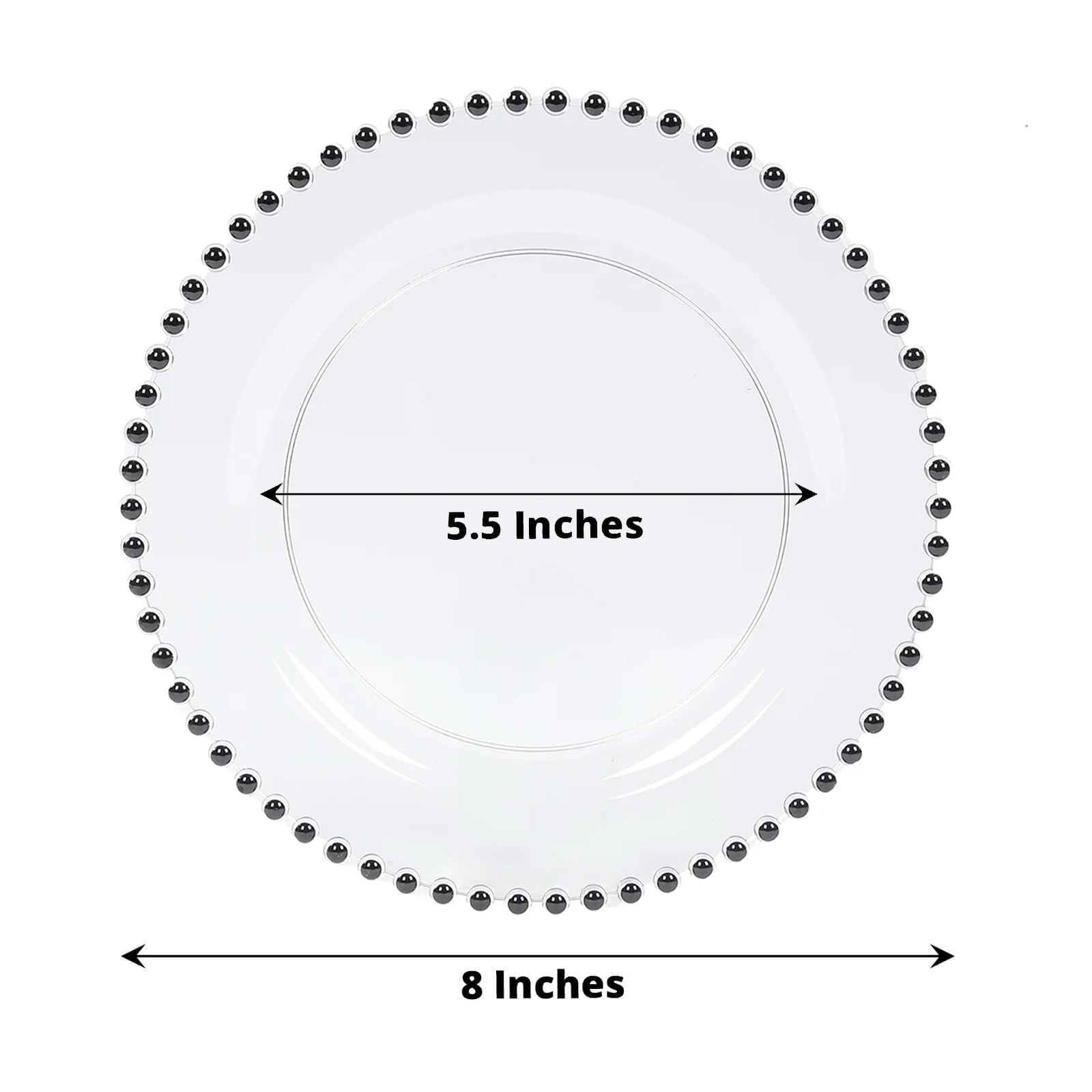 10-Pack Clear Plastic Dessert Plates – 8" Round with Black Beaded Rim, Disposable for Parties & Events