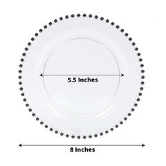10-Pack Clear Plastic Dessert Plates – 8" Round with Black Beaded Rim, Disposable for Parties & Events