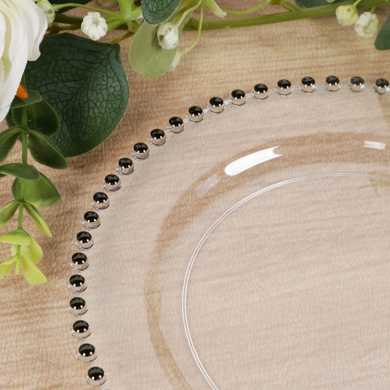10-Pack Clear Plastic Dessert Plates – 8" Round with Black Beaded Rim, Disposable for Parties & Events