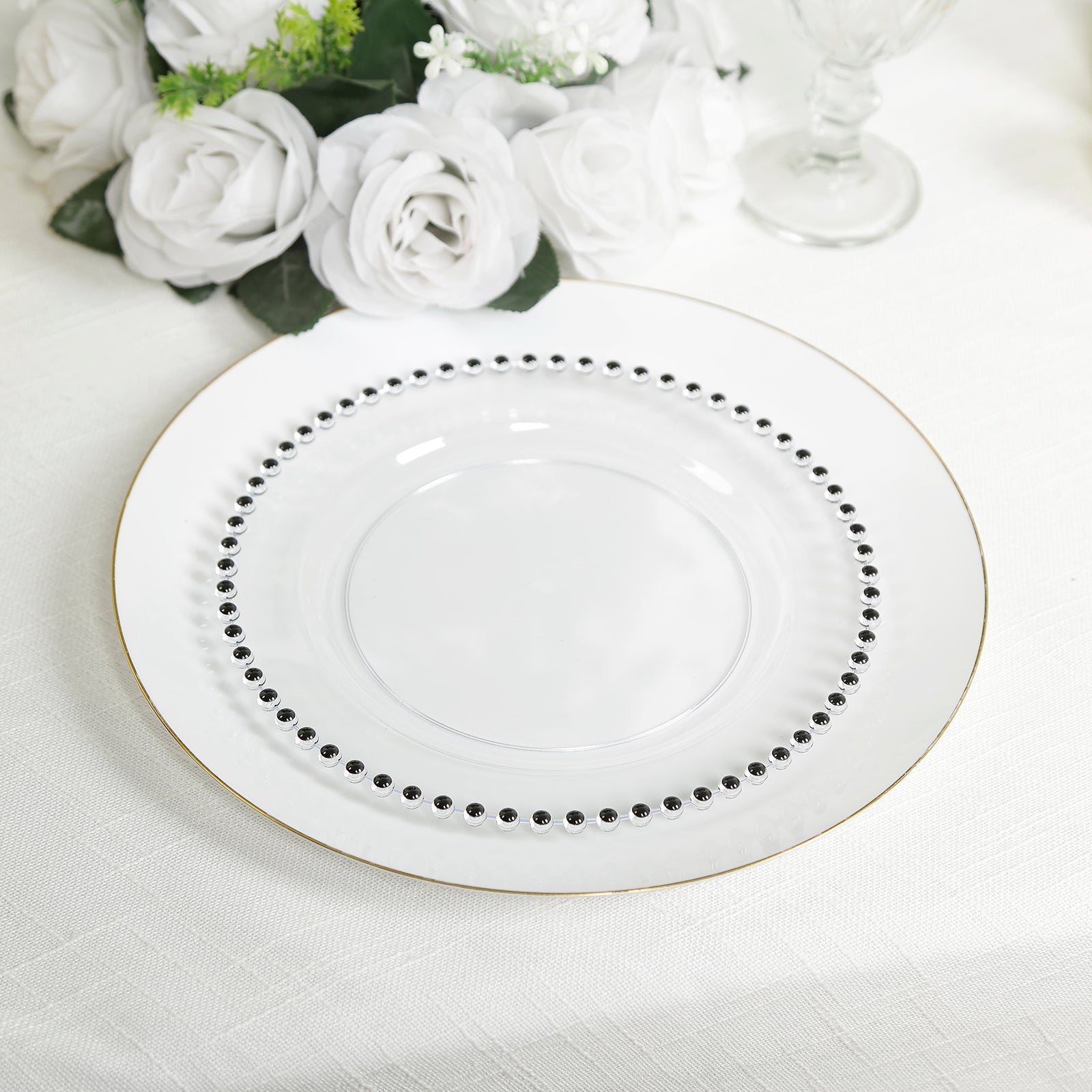 10-Pack Clear Plastic Dessert Plates – 8" Round with Black Beaded Rim, Disposable for Parties & Events