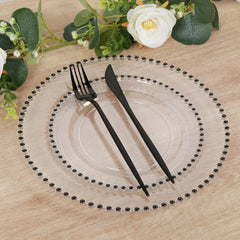 10-Pack Clear Plastic Dessert Plates – 8" Round with Black Beaded Rim, Disposable for Parties & Events