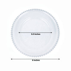 10-Pack Clear Silver Glittered Plastic Dessert Plates – 8" Round with Beaded Rim, Disposable for Parties & Events