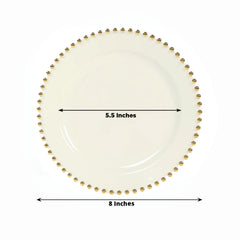 10-Pack Ivory Plastic Dessert Plates – 8" Round with Gold Beaded Rim, Disposable for Parties & Events