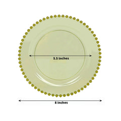 10-Pack Transparent Dusty Sage Green Plastic Dessert Plates – 8" Round with Beaded Rim, Disposable for Parties & Events