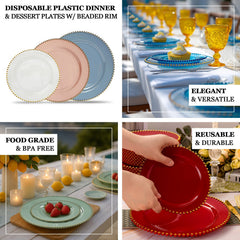 10-Pack Clear Silver Glittered Plastic Dessert Plates – 8" Round with Beaded Rim, Disposable for Parties & Events