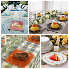 10-Pack Clear Silver Glittered Plastic Dessert Plates – 8" Round with Beaded Rim, Disposable for Parties & Events