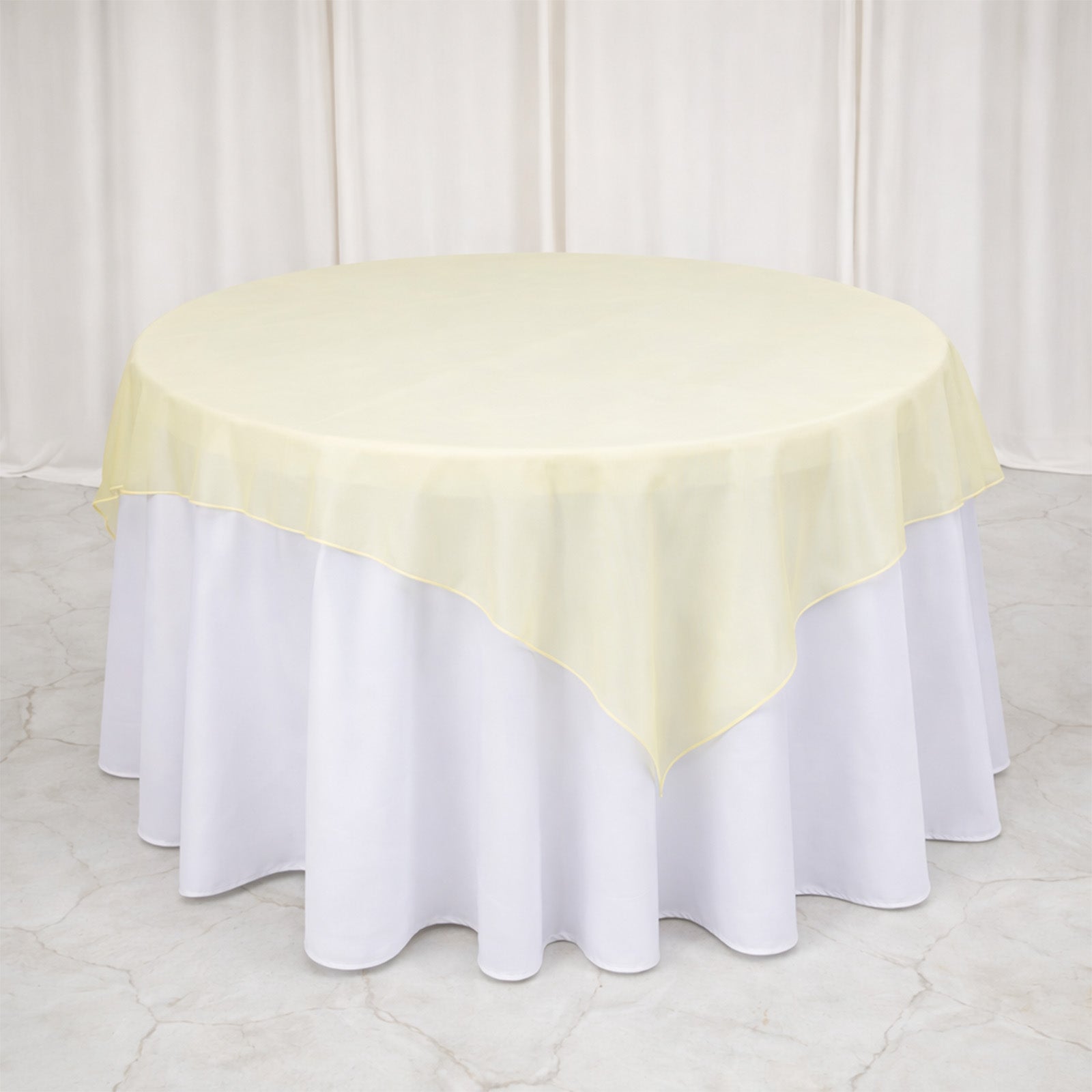 10 Pack Champagne Organza Table Overlay 72"x72" - Sheer Table Topper