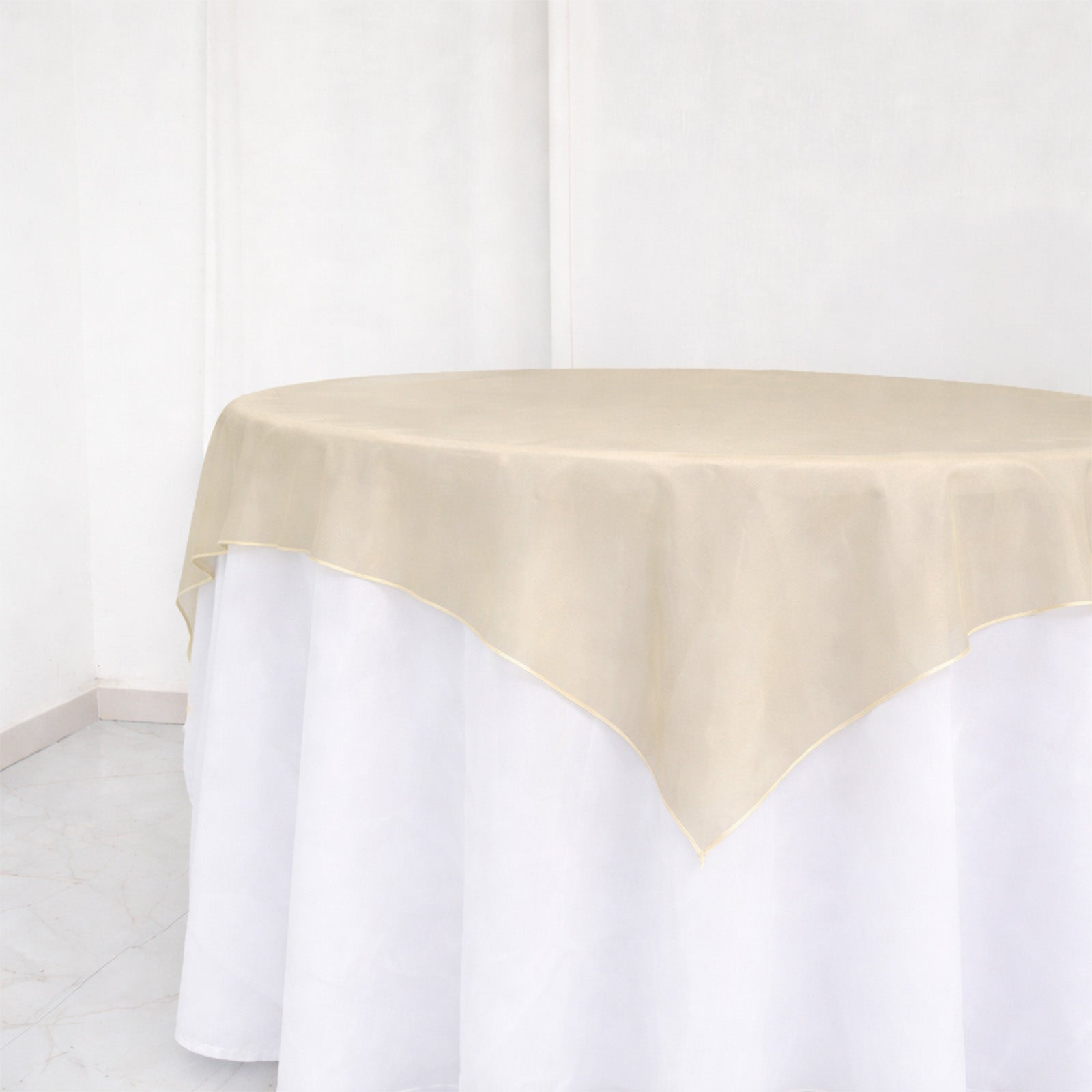 10 Pack Gold Organza Table Overlay 72"x72" - Sheer Table Topper