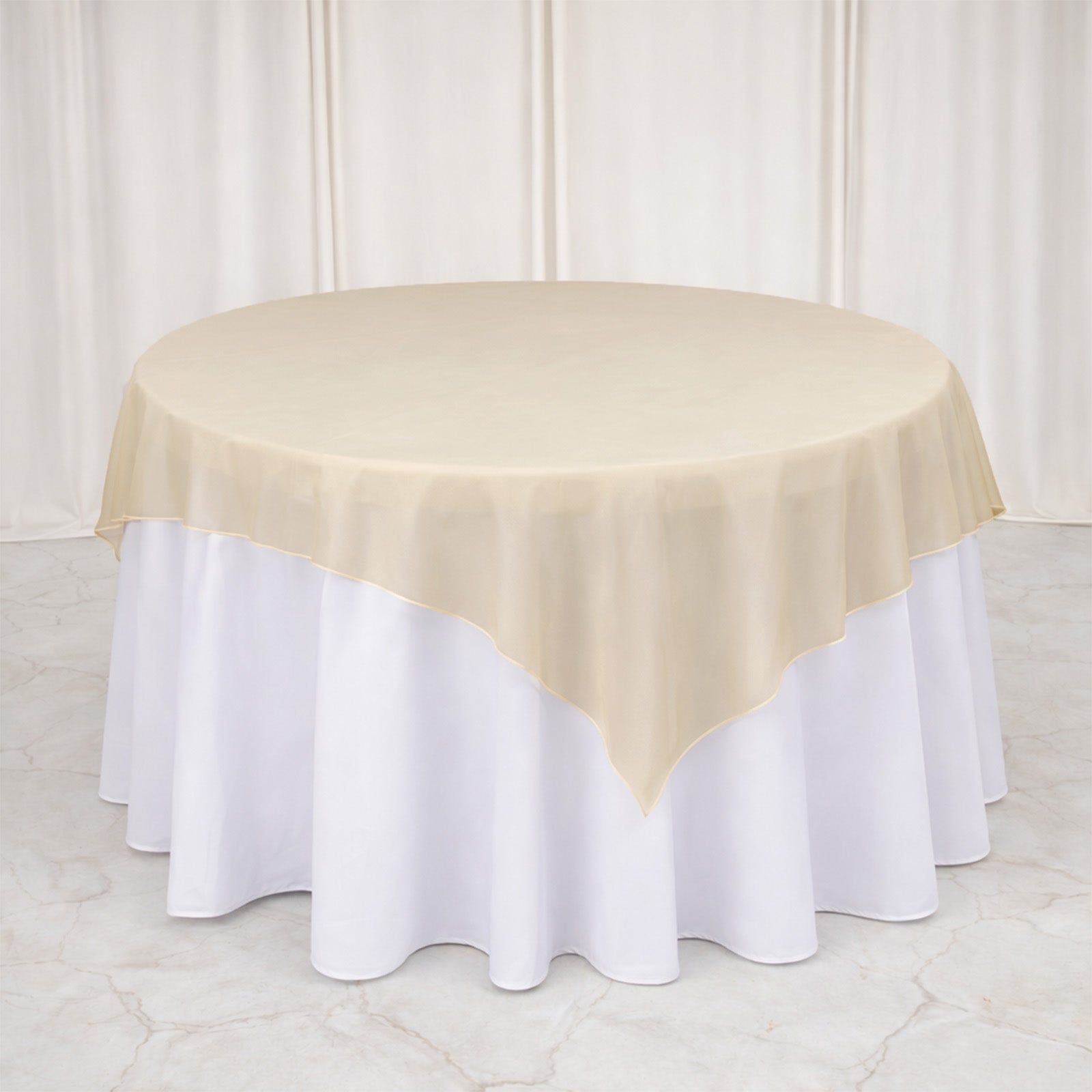 10 Pack Gold Organza Table Overlay 72"x72" - Sheer Table Topper
