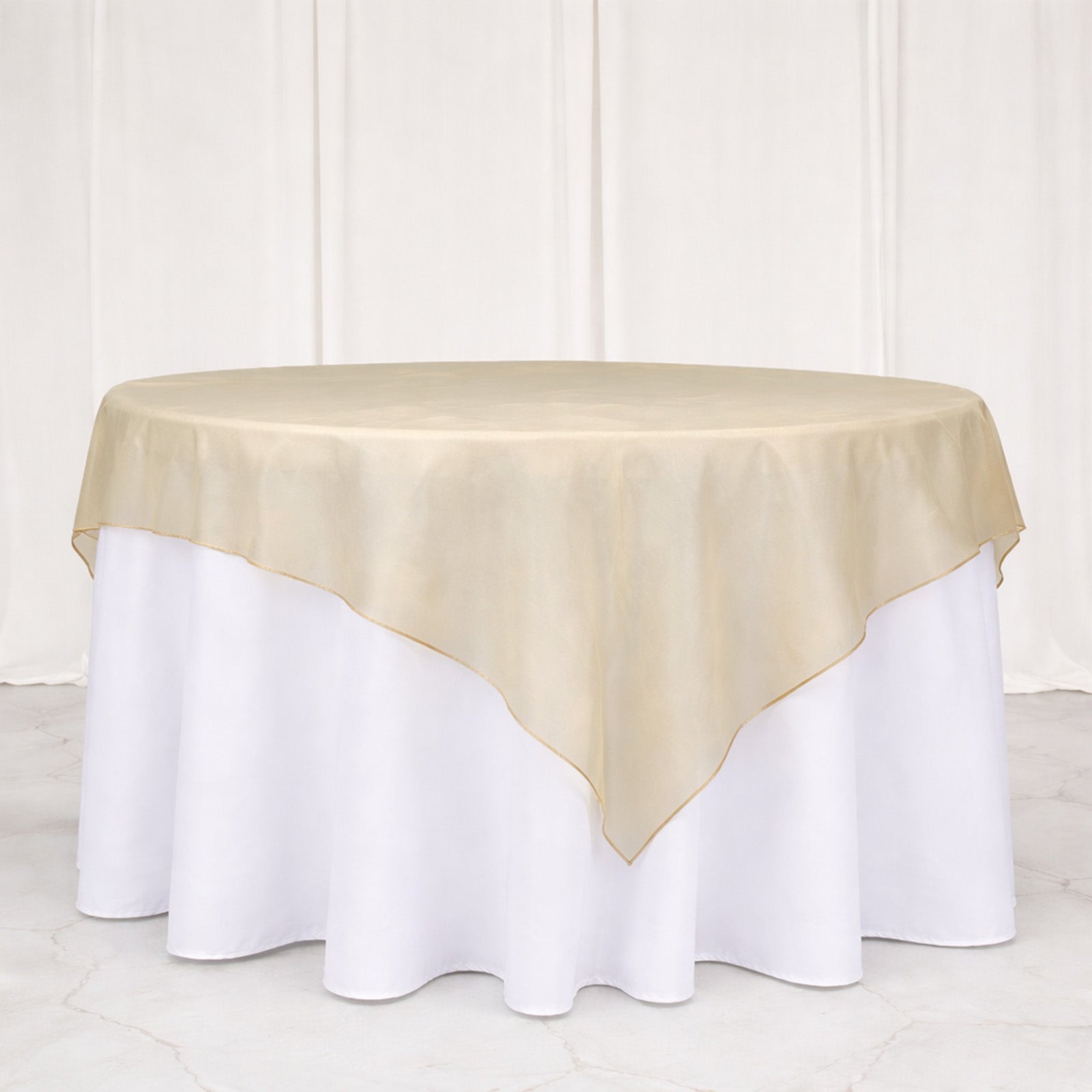 10 Pack Gold Organza Table Overlay 72"x72" - Sheer Table Topper