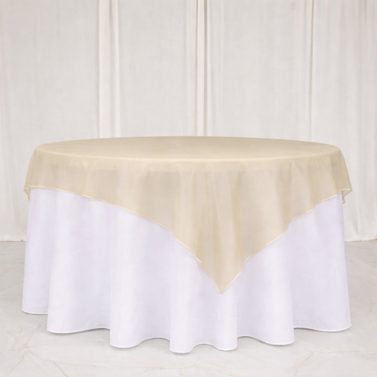 10 Pack Gold Organza Table Overlay 72"x72" - Sheer Table Topper